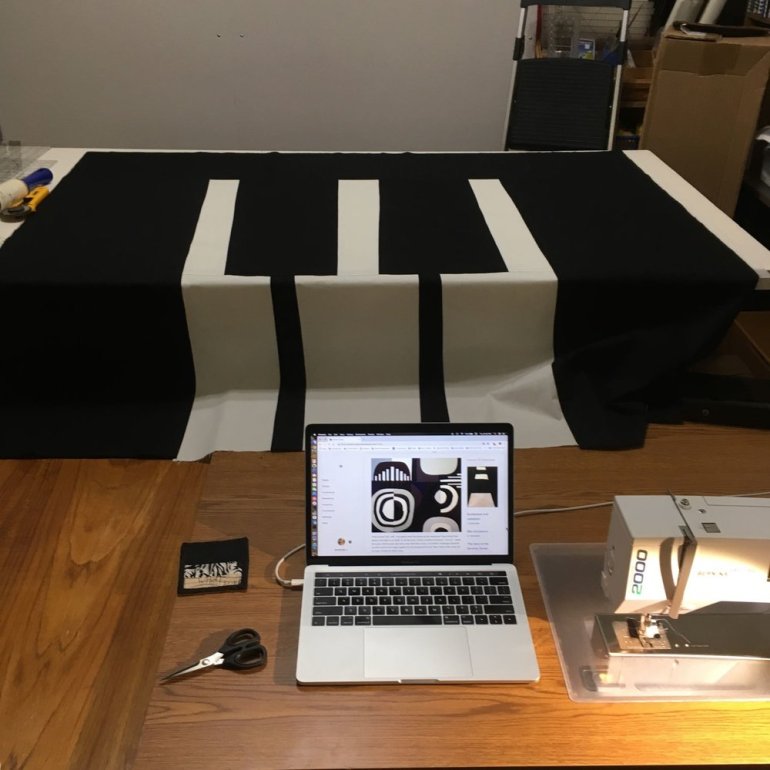 This is my workspace. I pulled up my blog on my Macbook Pro and that’s my trusty Bernina 160 (circa 2000) on the right. I had just finished sewing and ironing the top piece of the “keys.”