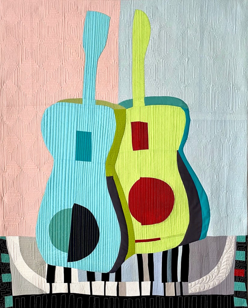 Two guitars art quilt